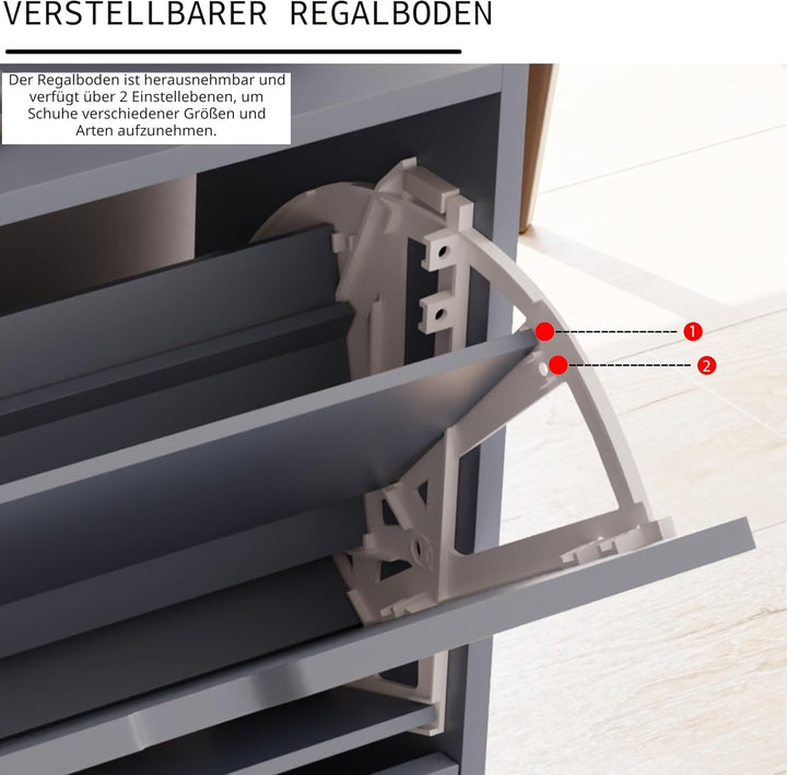 Vida Designs Schuhschrank, Grau, 80H x 60W x 24D, Grau