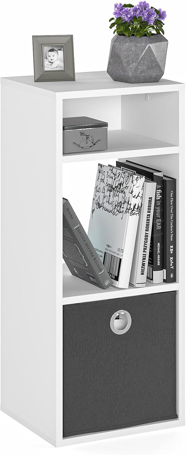 KOMTO Regal Weiss - Bücherregal Klein, Standregal, Würfelregal, Nachtisch, Büroregal 33,8 x 30,7 x 8