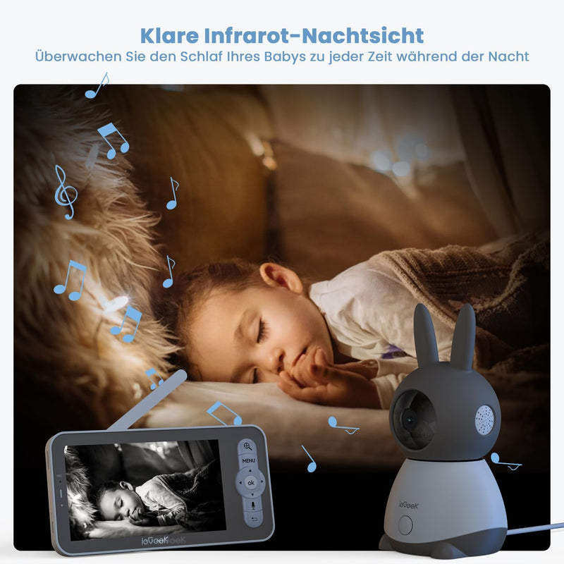 ieGeek Babyphone mit Kamera 2K/3MP, 5 Zoll WLAN Video babyfone PTZ 355°, IR-Nachtsicht, Automatische