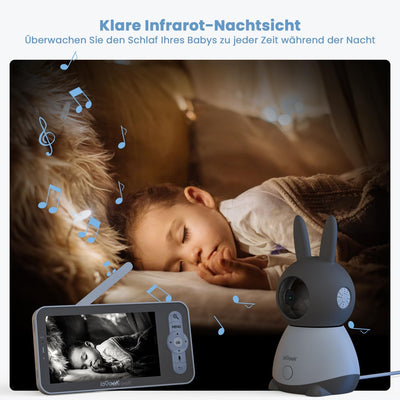 ieGeek Babyphone mit 2 Kamera [2K/3MP, 5 Zoll] WLAN Video Babyfon PTZ 355°, IR-Nachtsicht, Automatis