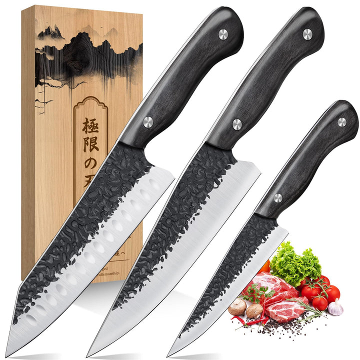 Purple Dragon Kochmesser-Set-3-teilig Professionell Messerset Küchenmesserset mit ergonomischem Grif