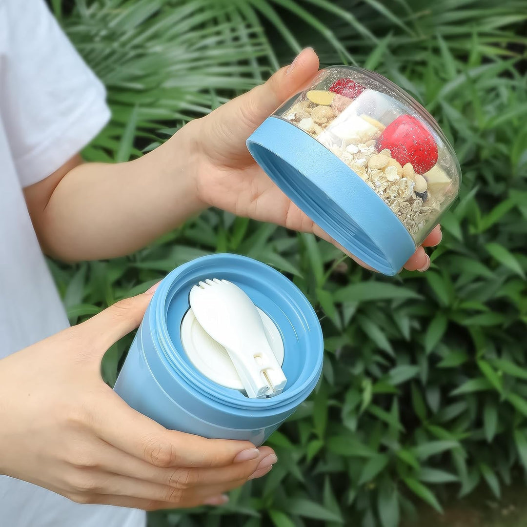 Bugucat Müslibecher to Go 520ML+250ML 2er,Praktischer Joghurtbecher mit Löffel, Auslaufsicher Müsli
