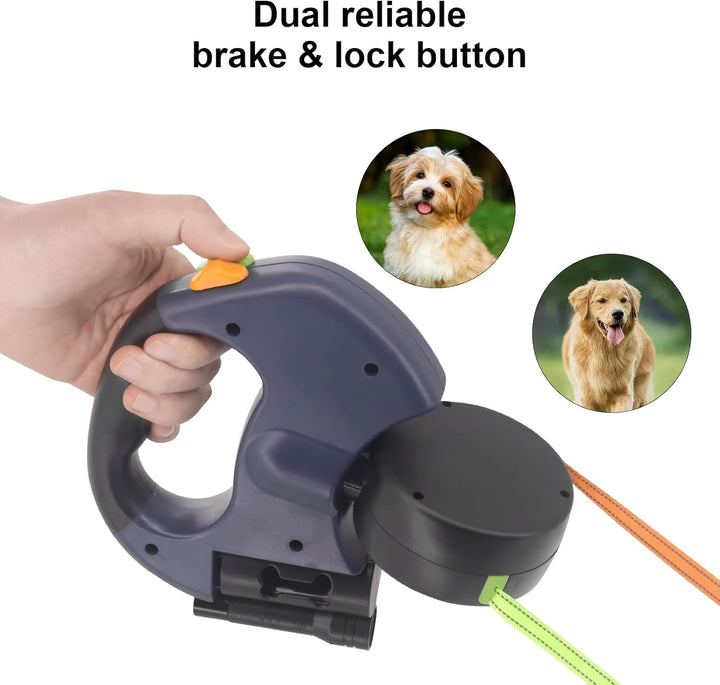 3M Doppel Einziehbare Hundeleine, mit Rutschfestem Griff Hundeleine mit LED Licht Reflektierend Walk