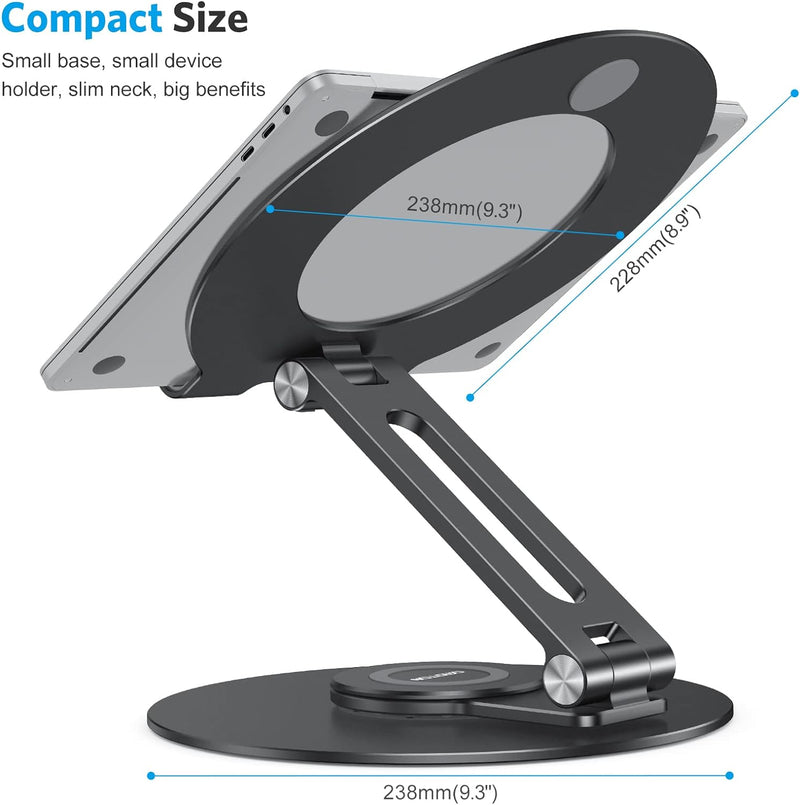 OMOTON Laptop Ständer mit 360° Drehbarer Basis, Faltbarer Laptop Halterung Doppelter Schaft für Zusa