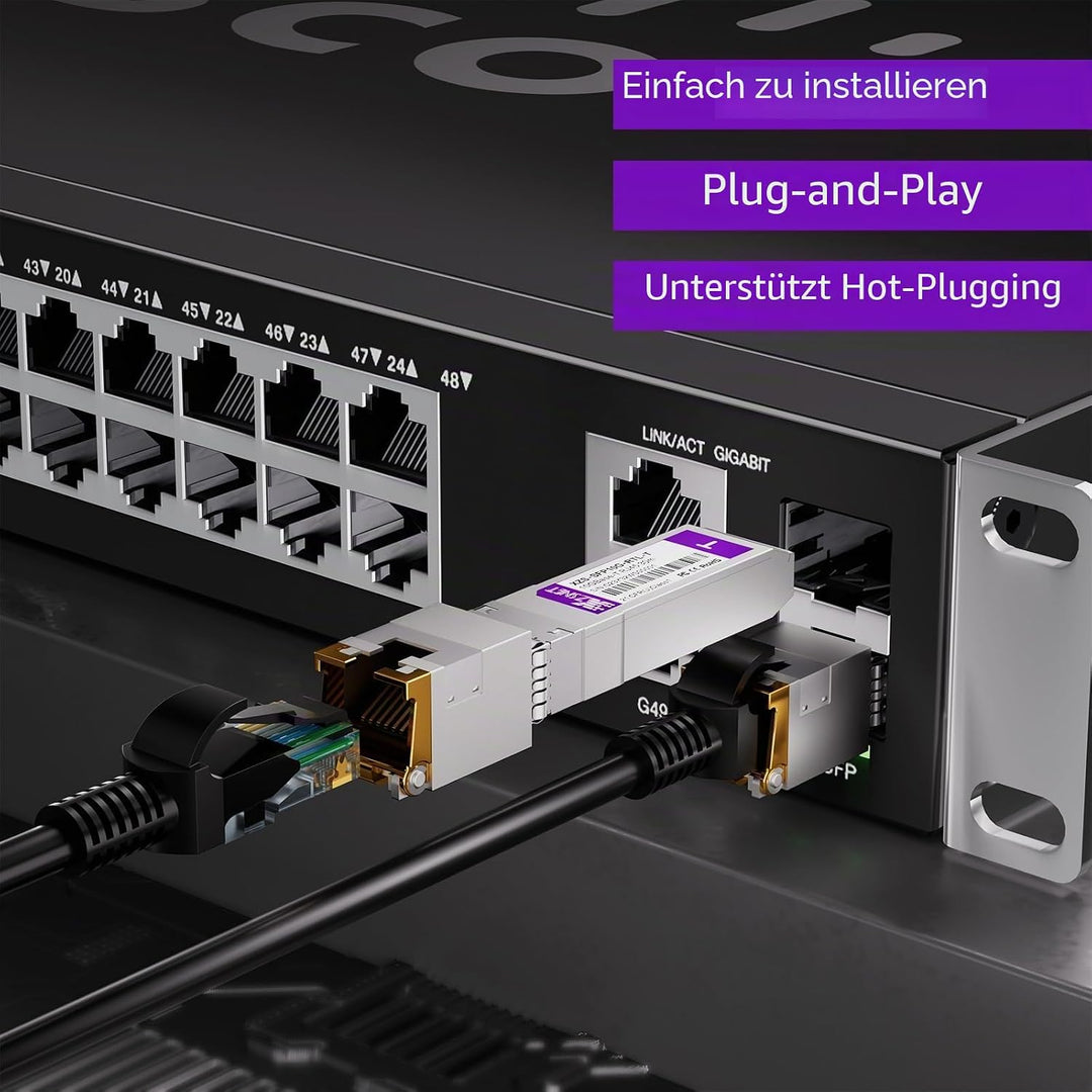 10G SFP+ auf RJ45 Modul, 1/2,5/5/10 Gb Multi-Rate 10GBASE-T Module, unterstützt Cat6a/7 bis zu 30m,