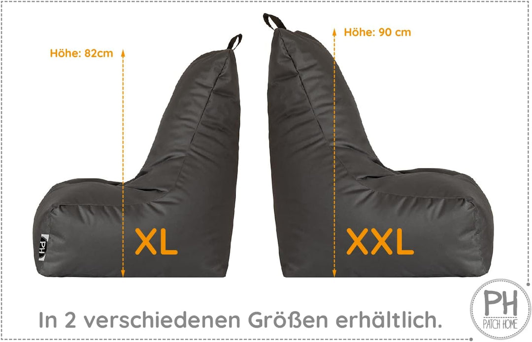 PATCH HOME Sitzsack Lounge Sessel + Würfel/Hocker mit Reissverschluss Gamer Sitzkissen fertig mit St