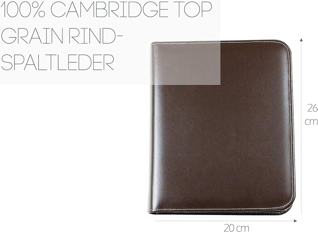 DELMON VARONE - Personalisierbare Ringbuch Schreibmappe DIN A5 aus Cambridge Top Grain Leder braun,