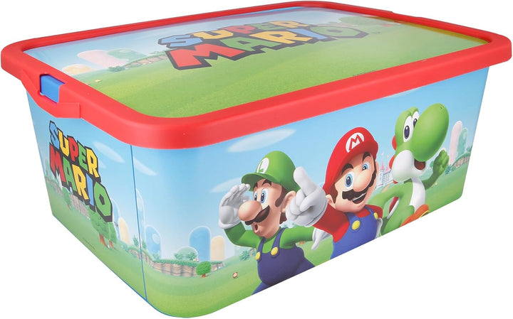 Stor DEKORIERTE AUFBEWAHRUNGSBOX. 13L FASSUNGSVERMÖGEN | SUPER Mario SCATOLA PORTAOGGETTI, Plastic,