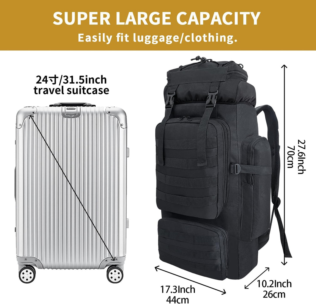 80L Wandern Rucksack, Wasserdichter Grosser Outdoor Sport Reise Daypack Molle für Männer Frauen Schw