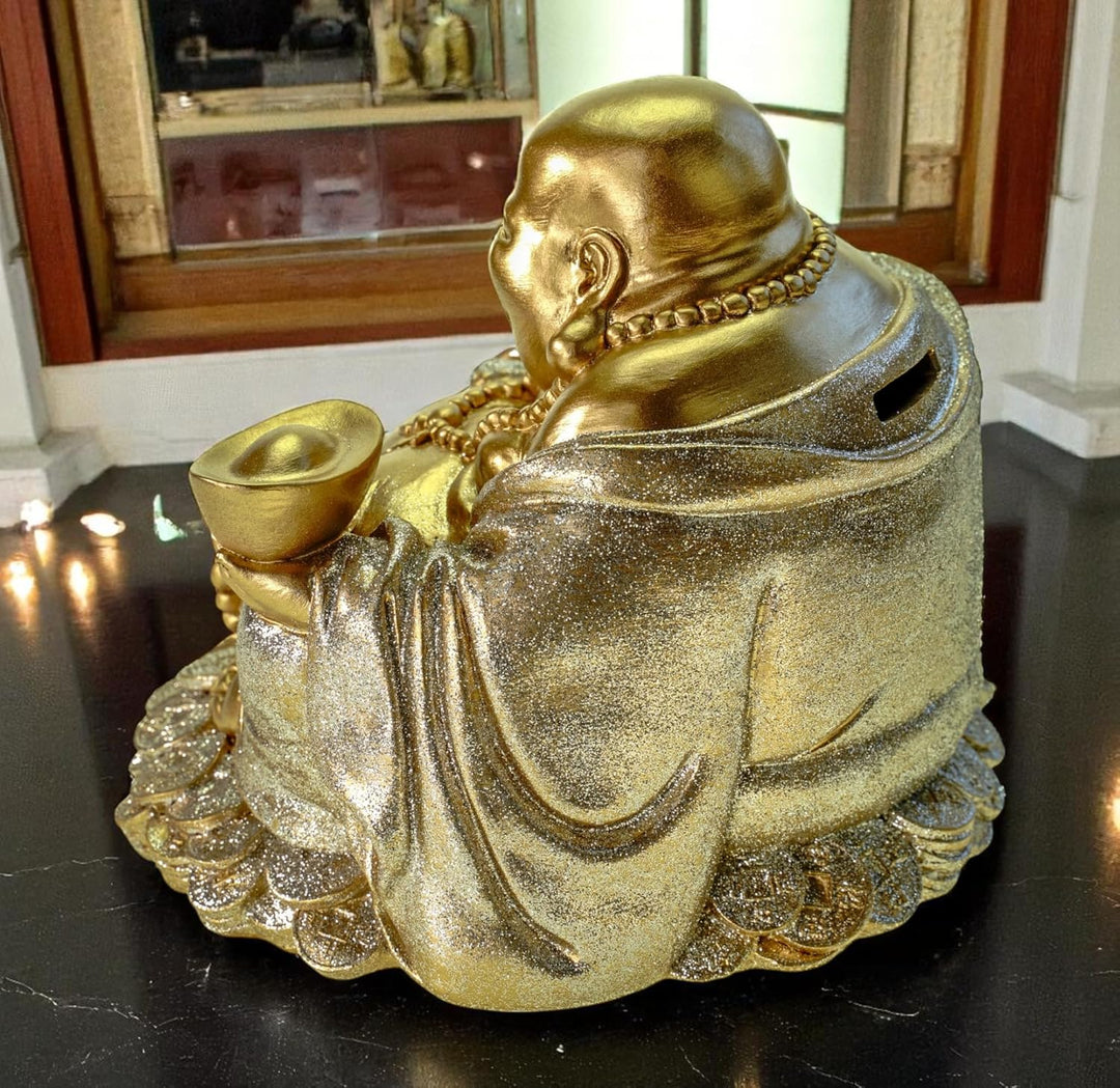 Kremers Schatzkiste grosse Spardose Glücksbuddha 18 cm Deko Sparschwein Figur Happy Buddha
