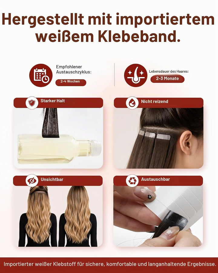 Moresoo Tape Extensions Echthaar Blond 55 cm Unsichtbare Tape in Extensions Blond Aschblond mit Plat