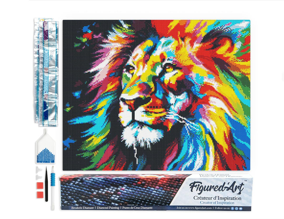 Figured'Art Diamond Painting Erwachsene 40x50cm Ganze Leinwand gerollt Löwe Farbenfroh Abstrakt 5D B
