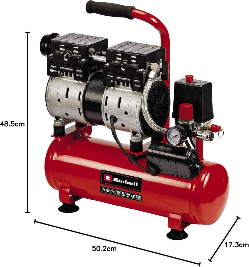 Einhell 4020600 Kompressor TE-AC 6 Silent (550 W, max. 8 bar, 110 L/min Ansaugleistung, öl- und serv