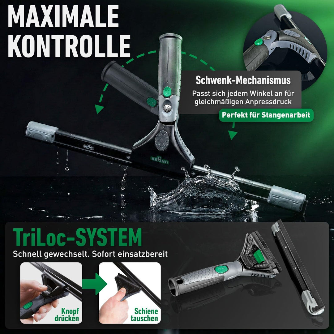UNGER ErgoTec Ninja Fensterreinigungs Starter-Set 2in1 (inkl. Einwascher + Abzieher, für professione