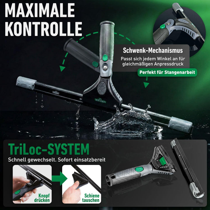 UNGER ErgoTec Ninja Fensterreinigungs Starter-Set 2in1 (inkl. Einwascher + Abzieher, für professione