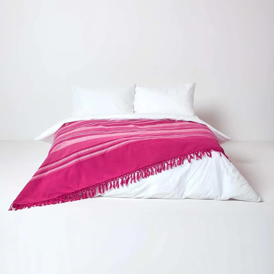 Homescapes Morocco Ösenvorhang 2er-Set, Vorhang pink gestreift 137x137 cm aus 100% Baumwolle, 2 hand