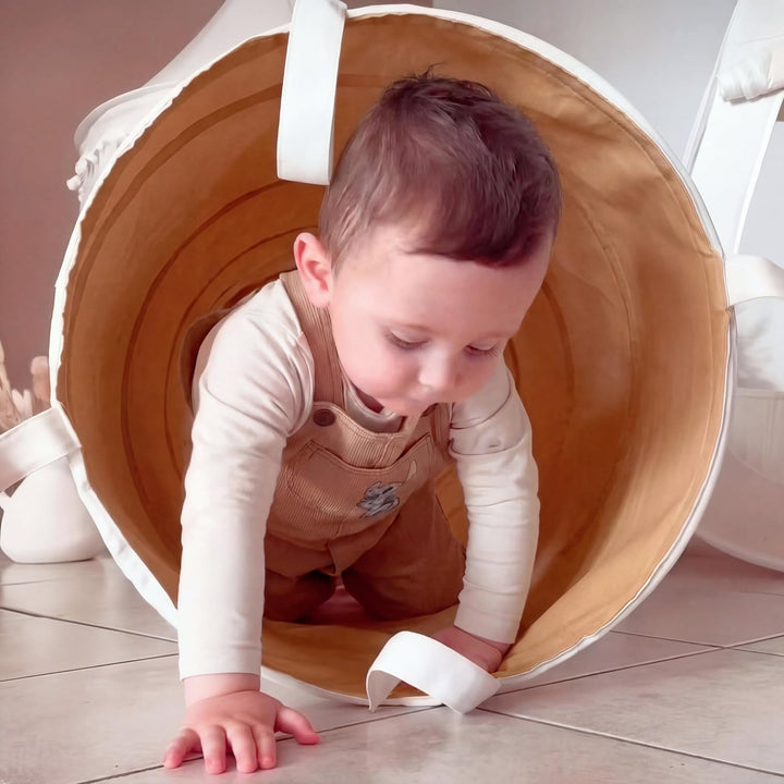 Spieltunnel für Kinder aus Baumwolle/Hanf mit Klettverschlüssen [180cm x 46cm] Krabbeltunnel für Bab