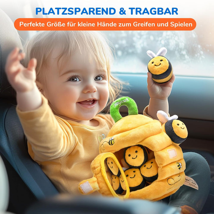 JoyCat Baby Spielzeug 6-12 Monate, Baby Bienenstock mit 5 Bienen Sensorik Spielzeug, Rassel, Spiegel