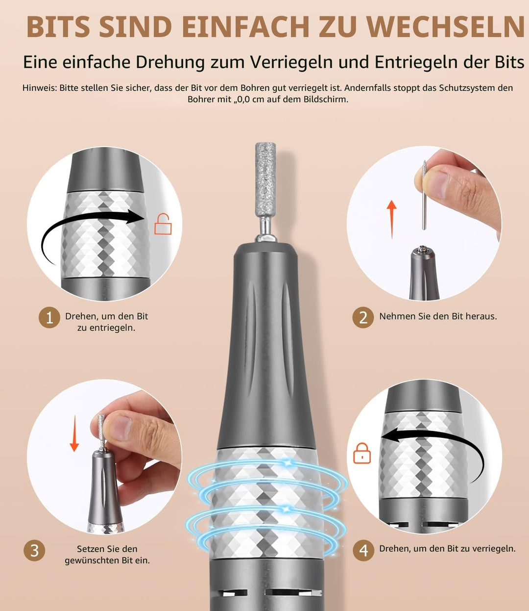 45000RPM Elektrisch Nagelfräser Professionelle, Fräser für Gelnägel, Tragbare Elektrische Nagelfeile