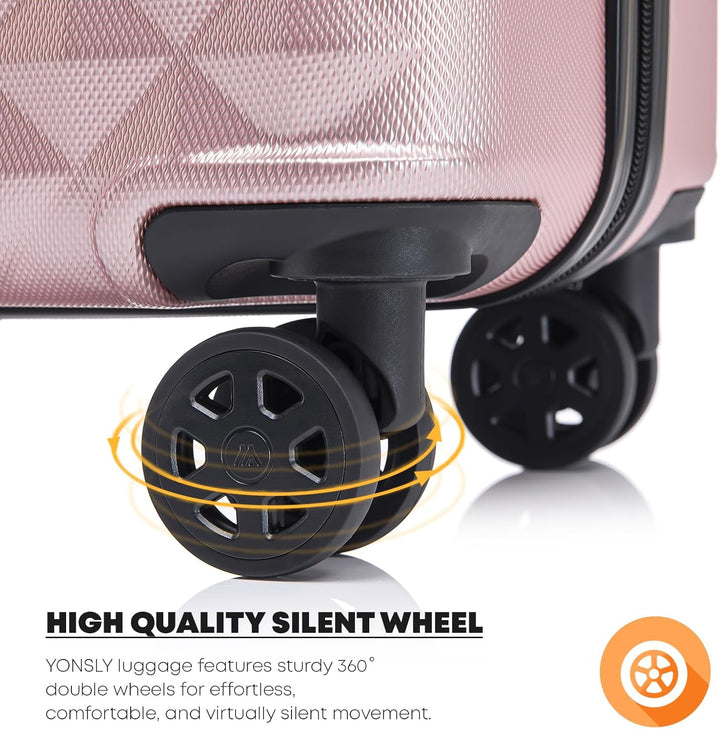Koffer Suitcase M Roségold, Trolley Reisekoffer, Kabinenkoffer Rollkoffer Handgepäck mit 4 Rollen 36