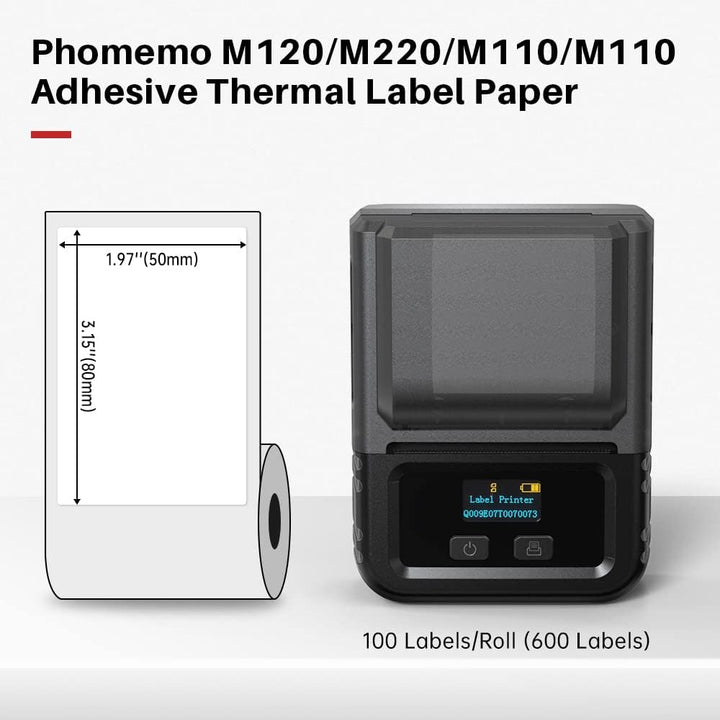 Phomemo 6 Rollen Etikettenpapier für Etikettendrucker, 1.96''*3.14''(50x30mm) Thermodrucker Etikette