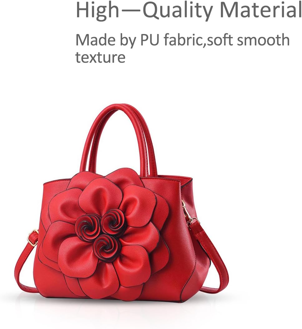 NICOLE &amp; DORIS Modische Damen-Umhängetasche, Handtasche, Umhängetasche, Blumenmotiv Rot, Rot