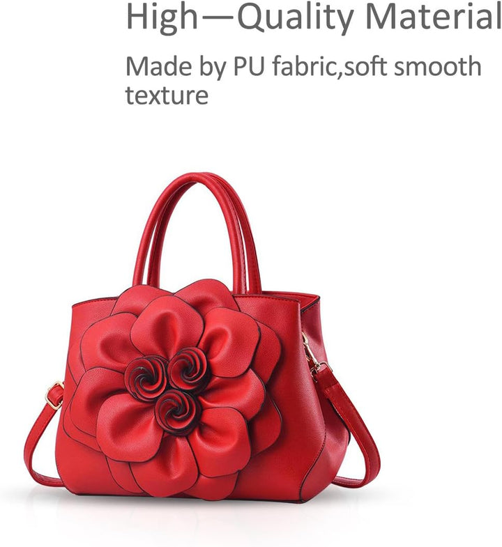 NICOLE &amp; DORIS Modische Damen-Umhängetasche, Handtasche, Umhängetasche, Blumenmotiv Rot, Rot