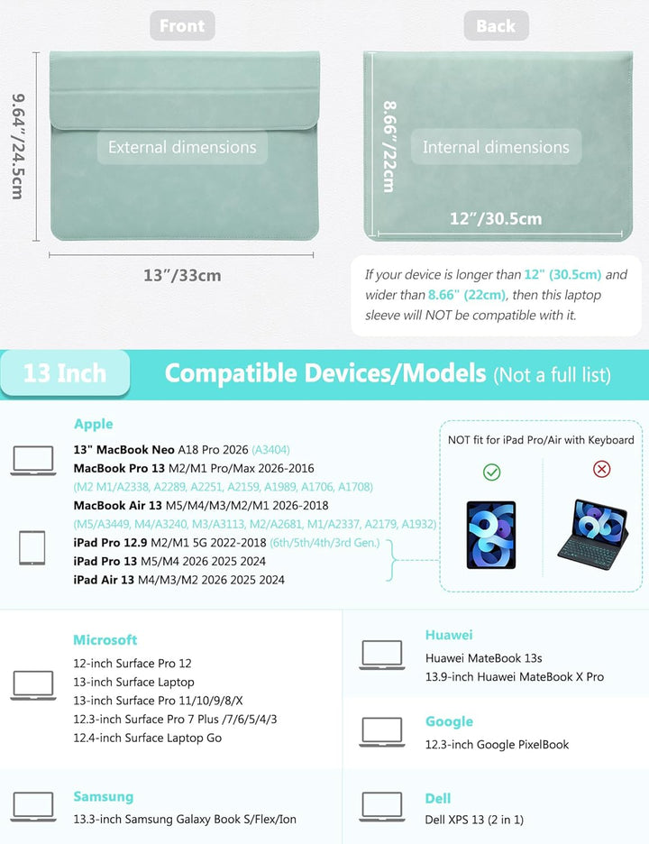 HYZUO 13 Zoll Laptop Hülle mit Standfunktion für 2026-2018 MacBook Air 13 M5 M4 M3 M2 M1, 2026 13" M