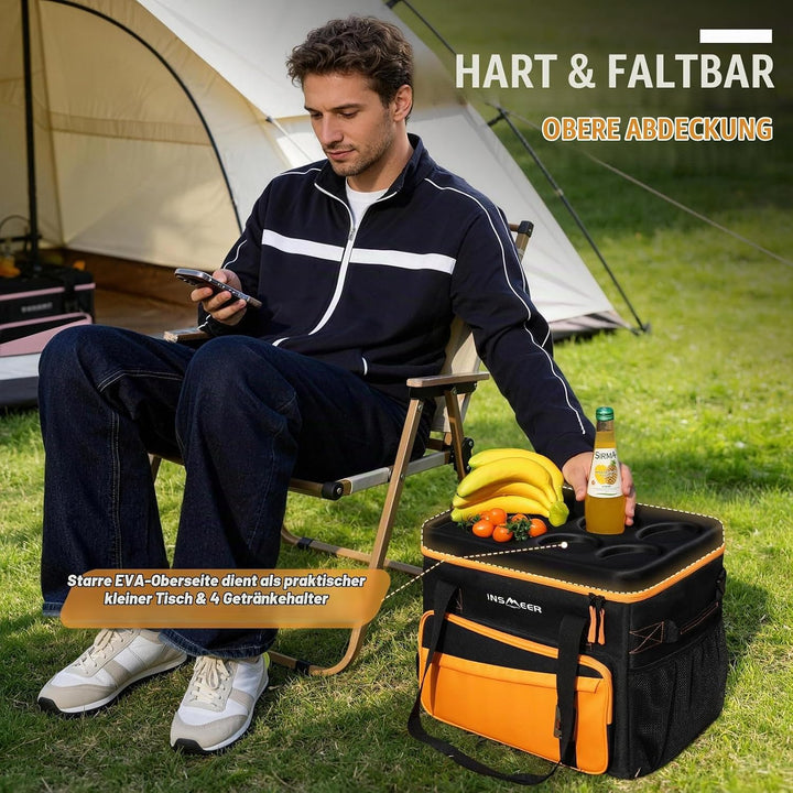 INSMEER Grosse Kühltasche für 40L/55 Dosen, Faltbar, mit Hart Deckel Orange, Orange