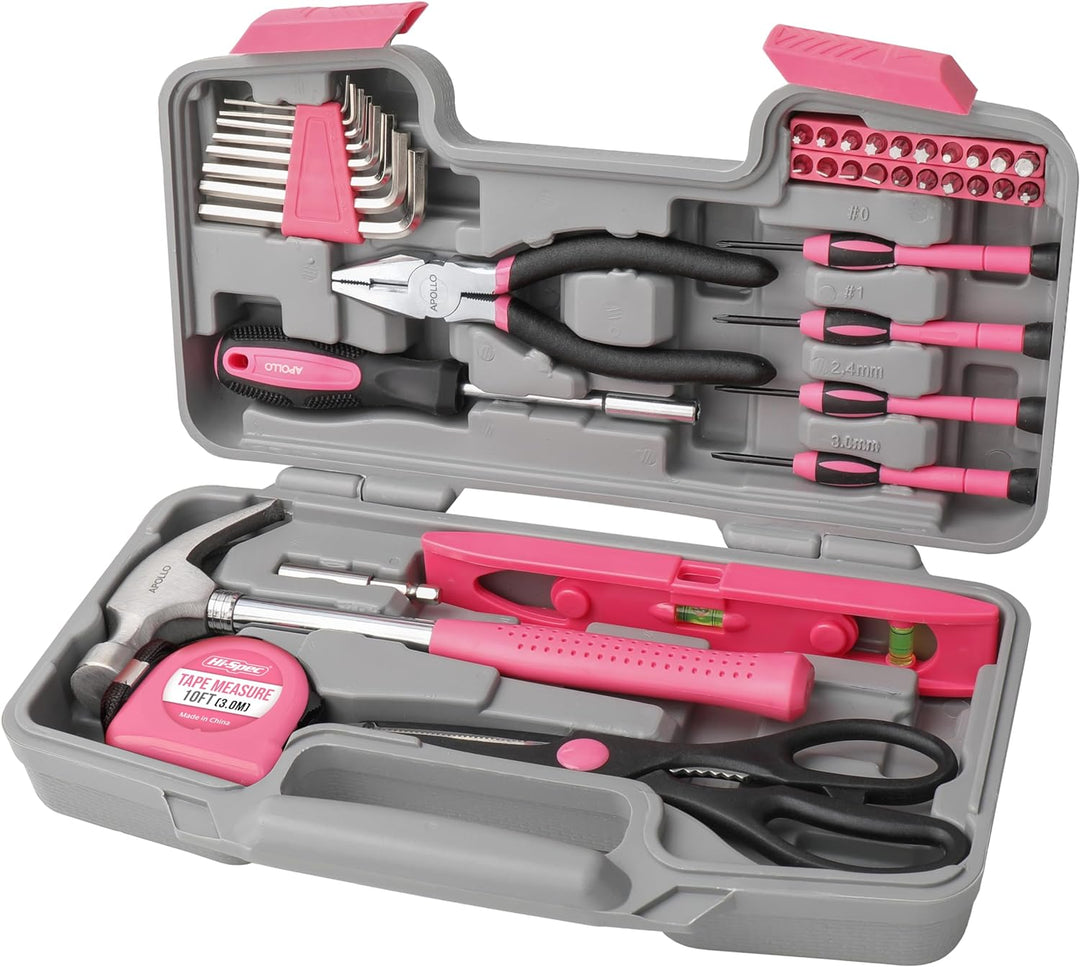 Apollo pinker Frauen Werkzeugkoffer mit pinkem Werkzeug-Set 39 Teile, ein tolles Geschenk für Frauen