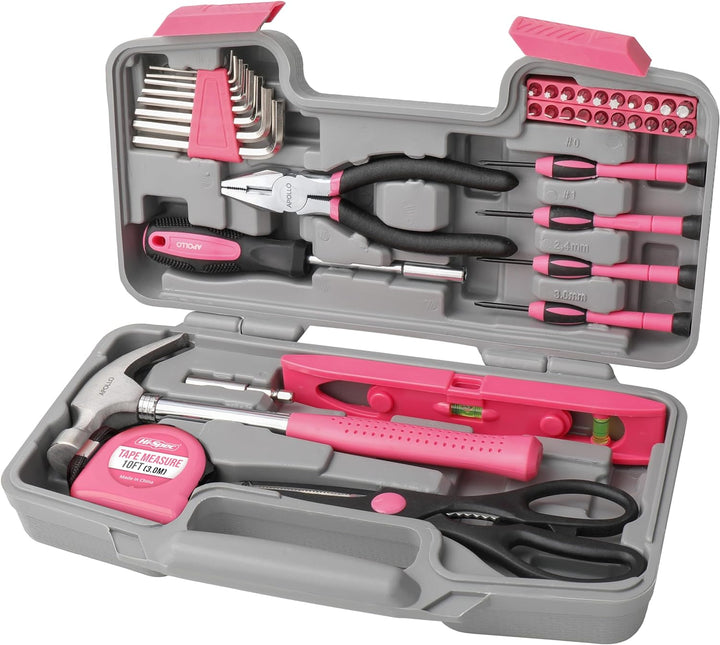 Apollo pinker Frauen Werkzeugkoffer mit pinkem Werkzeug-Set 39 Teile, ein tolles Geschenk für Frauen