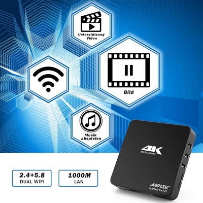AGPTEK 4K@60hz MP4 Media Player unterstützt 8 TB HDD/256G USB-Laufwerk/SD-Karte mit HDMI/AV-Ausgang