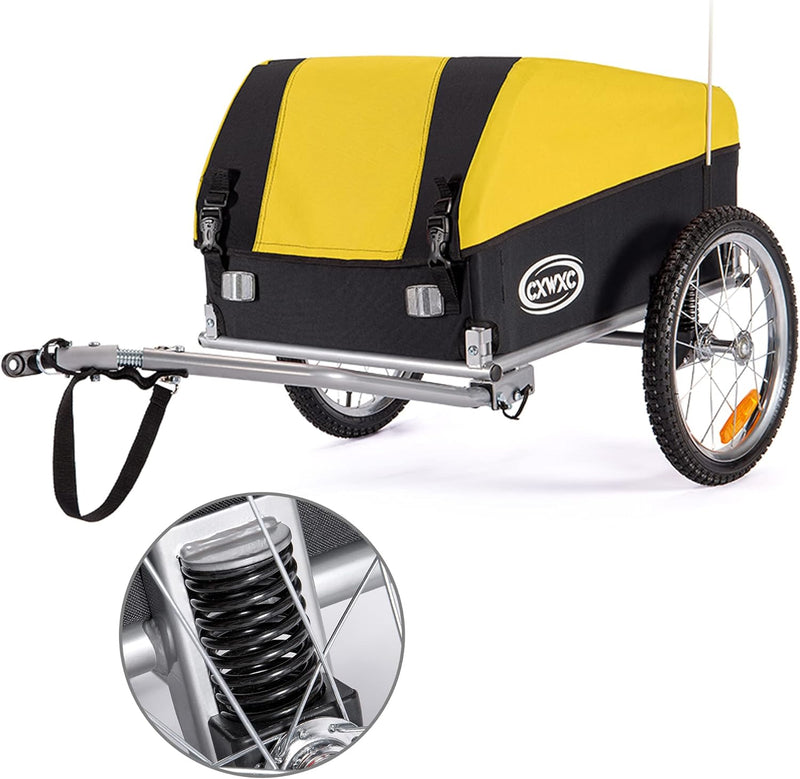CXWXC Fahrradanhänger mit Stossdämpfer Grosser Laderaum bis 120L Tragkraft max. 88 Pfund/40KG, Klapp