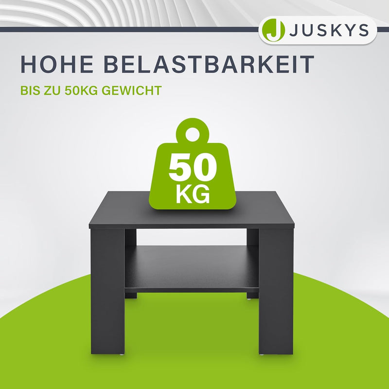 Juskys Couchtisch mit Ablage 60x60x40 cm - Holz, pflegeleicht, robust - Moderner Beistelltisch für Z