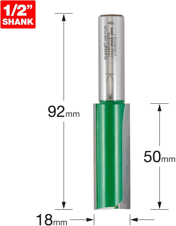 Trend C028CX1/2TC Fräserschneider Shank 1/2 inch x Dia 18 mm x Cut 50 mm, Shank 1/2 inch x Dia 18 mm