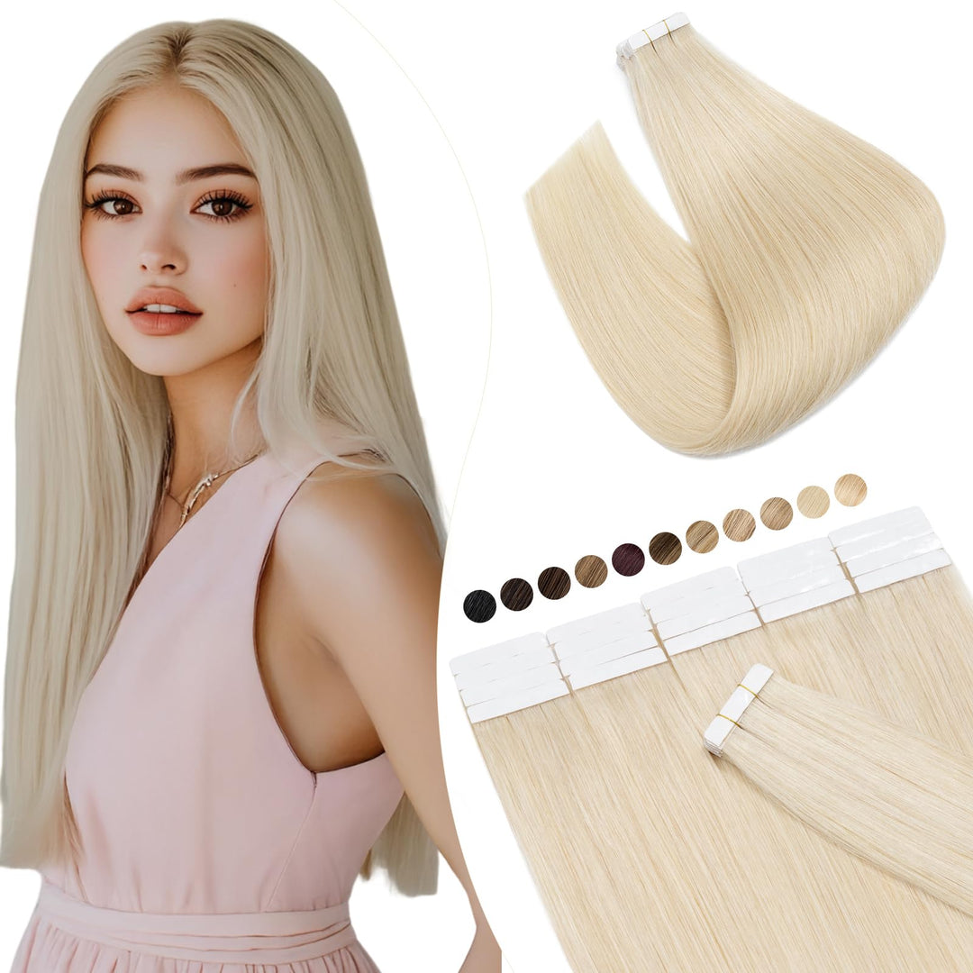 Elailite Echthaar Extensions Tape in Extensions 20 Stück 50g/set, Glattes Haarverlängerungen 60cm 