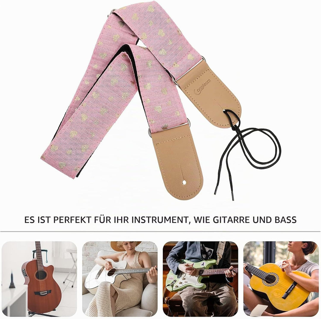 HEALLILY Breite Gitarre Strap Schulter Gurt Herz Muster Nylon Uke Strap Musical Instrument Schulter