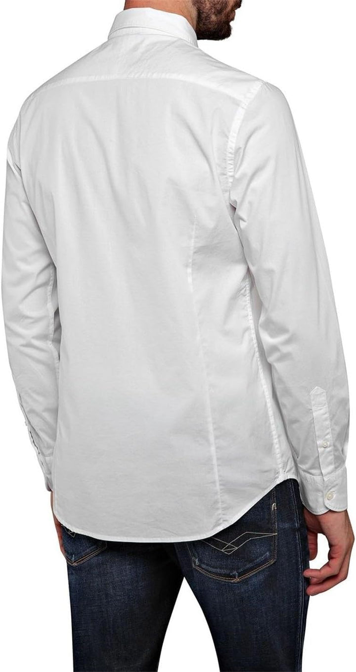 Replay Herren Hemd Langarm mit Stretch S White 001, S White 001