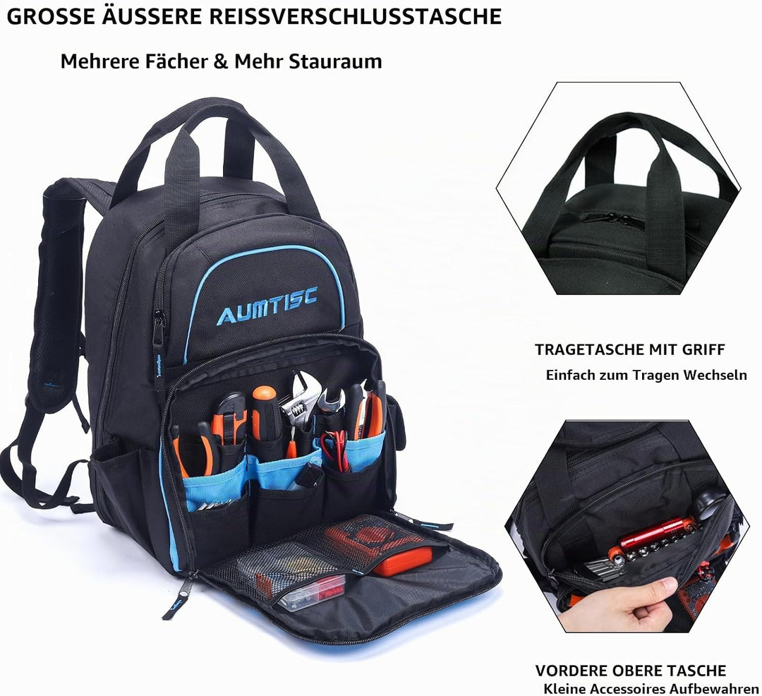 AUMTISC Werkzeugrucksack Werkzeugtasche Hochleistungs-werkzeug rucksack mit Mehrzwecktasche Industri
