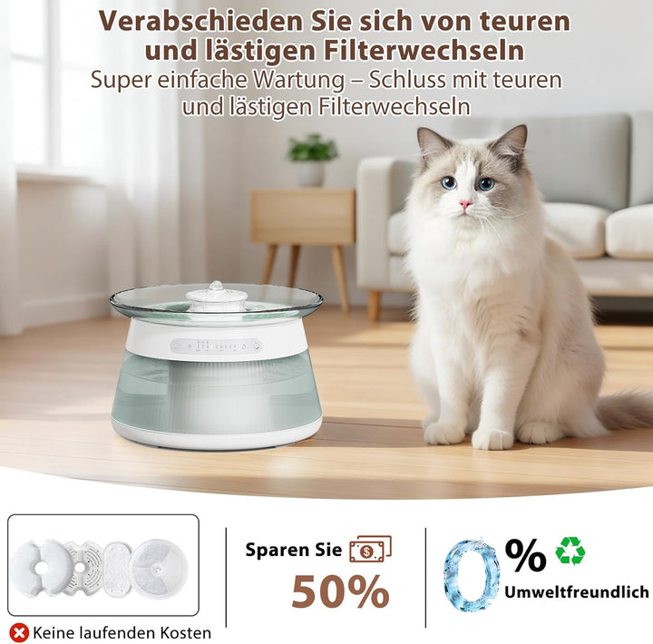 2.5L Trinkbrunnen für Katze Kabellos,Ohne Filter,Katzenbrunnen Kabellos mit Bewegungsmelder,Abwasser