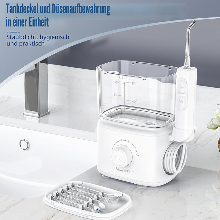 Munddusche mit 10 Einstellbaren Druckstufen, 600ml Fassungsvermögen, Oral Irrigator mit 5 multifunkt