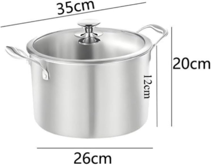 Edelstahl Suppentopf 26 cm - 4.5 Liter - Mit Glasdeckel - Induktionsgeeignet - PFAS-frei - Spülmasch