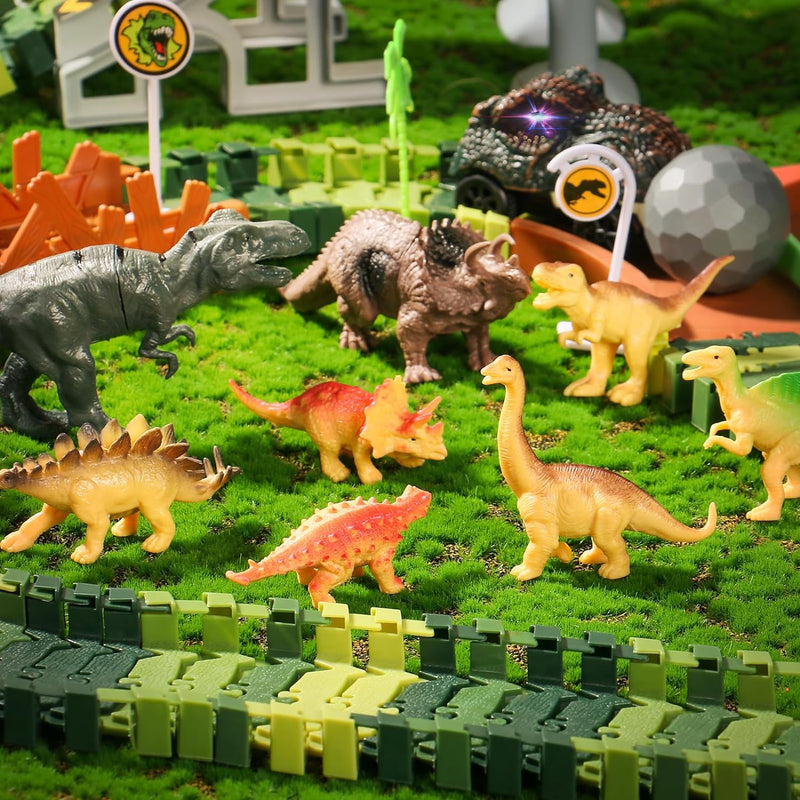 Dinosaurier Spielzeug Autorennbahn ab 3 Jahre Junge Rennbahn mit 8 Mini Dinosaurier Figuren 1 Auto D