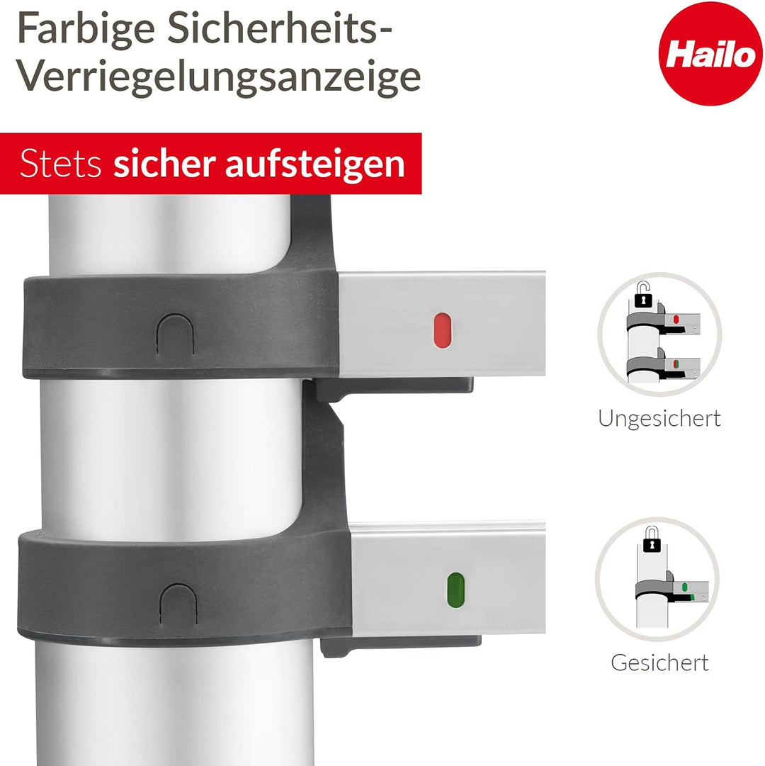 Hailo T80 FlexLine Alu Sicherheits-Teleskopleiter - ausziehbare Anlegeleiter mit 11 Sprossen - Arbei