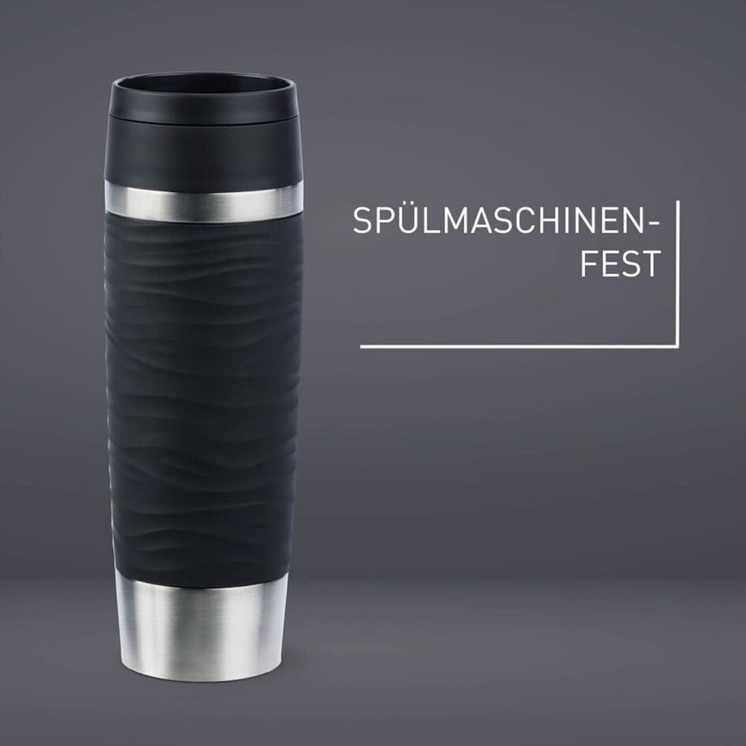 Emsa N20225 Travel Mug Wave Isolierbecher 0,5 Liter | neuer Komfort-Schraubverschluss | Edelstahl |
