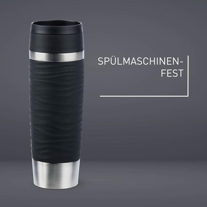Emsa N20225 Travel Mug Wave Isolierbecher 0,5 Liter | neuer Komfort-Schraubverschluss | Edelstahl |
