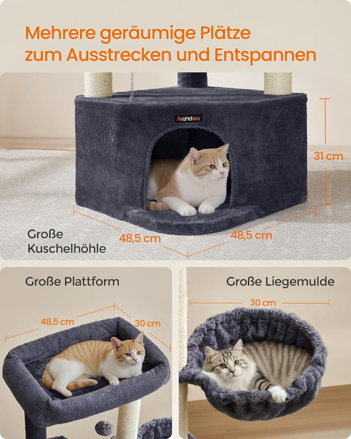 Feandrea Kratzbaum, Katzenbaum, 48,5 x 48,5 x 140,7 cm, Katzenkratzbaum mit grosser Kuschelhöhle, gr