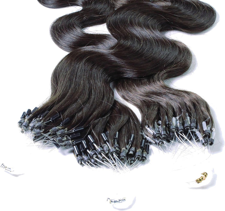hair2heart Microring Extensions Echthaar Gewellt - 200 Strähnen 1g 50cm 4/0 mittelbraun 200 Strähnen