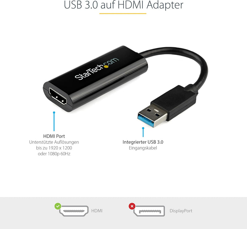 StarTech.com USB 3.0 auf HDMI Adapter - 1080p(1920x1200) - Kompakter USB auf HDMI Adapter für Monito