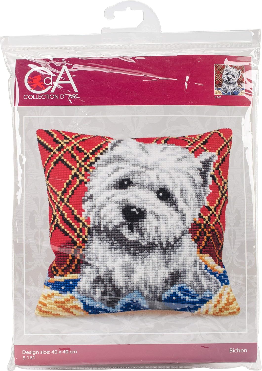 CdA Kreuzstichkissen Bichon - Hund 5161, 40x40cm, Stickbild vorgezeichnet, Bichon